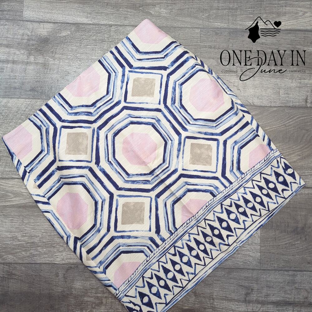 Loft Geometric Jacquard Mini Skirt Pink Blue Cream NWT Size 16